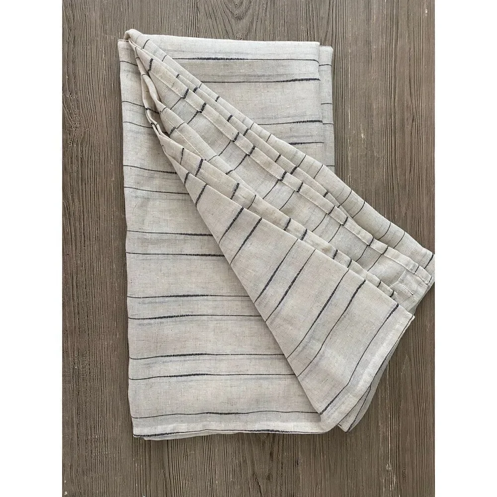 Threshold Ticking Striped Lines Linen Blend 72x72” Shower Curtain